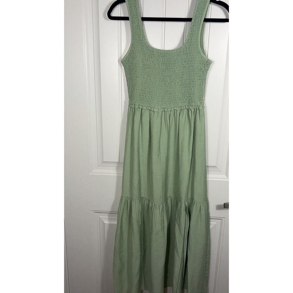 Allie & Rose Sage Collective Sage Green Smocked Tiered Jumpsuit Cottagecore
